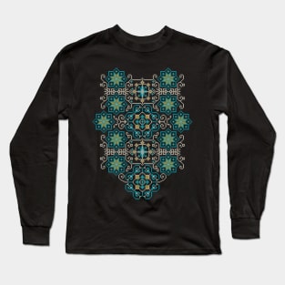 Palestinian Jordanian Traditional Tatreez Palestine Realistic Embroidery Pattern #13 blue Long Sleeve T-Shirt